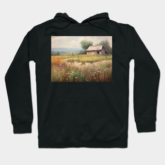 Old House in Meadow Flowers Hoodie by RosaliArt